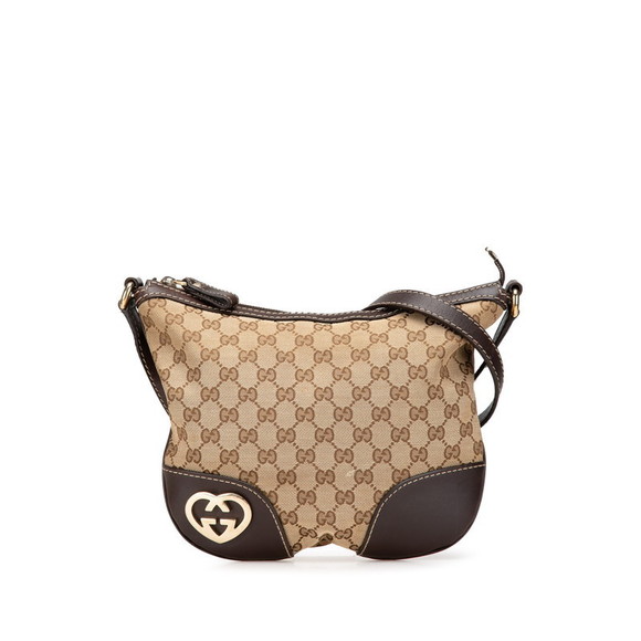 Gucci Shoulder Heart GG Bag Brown Beige Canvas Leather - Picture 1 of 8